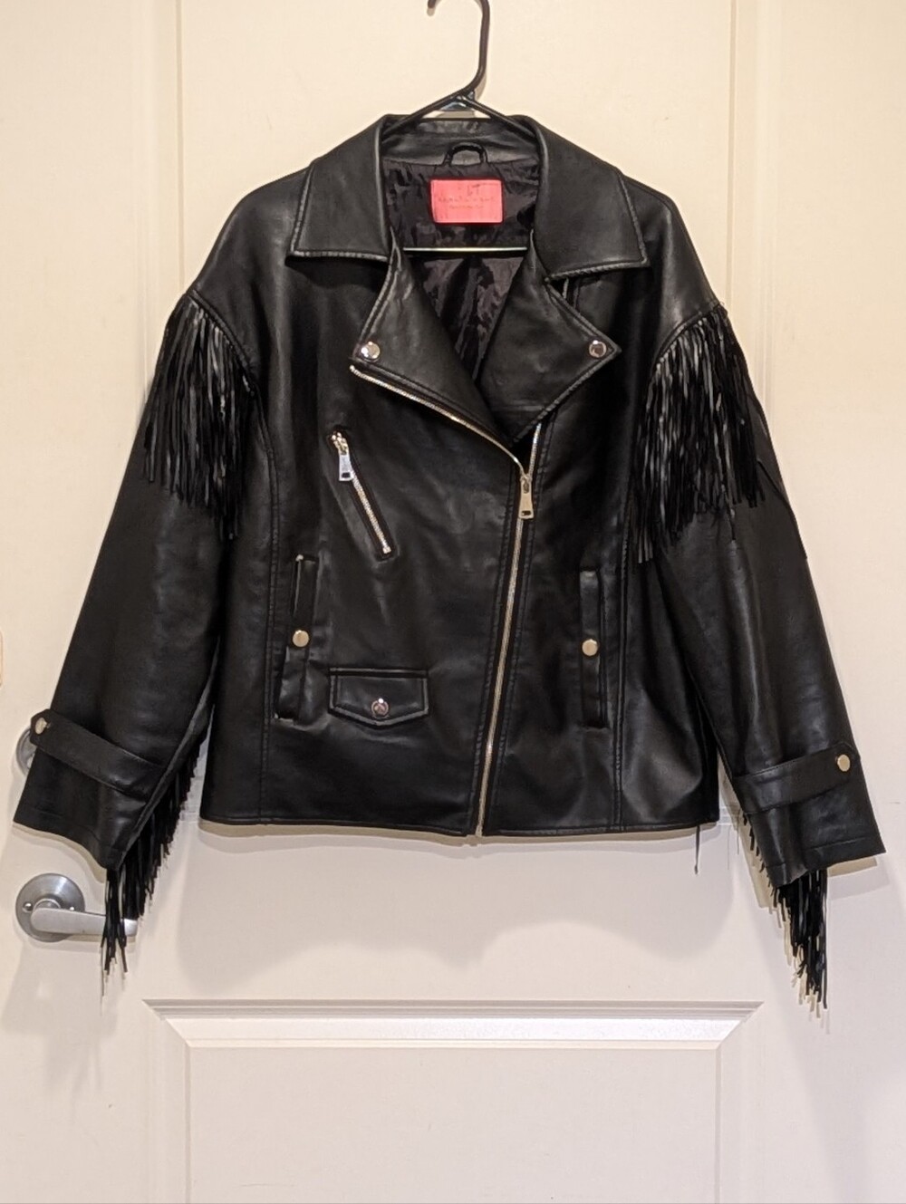GUC Azalea Wang S Cowgirl Moto Black Faux Leather Fringe Jacket